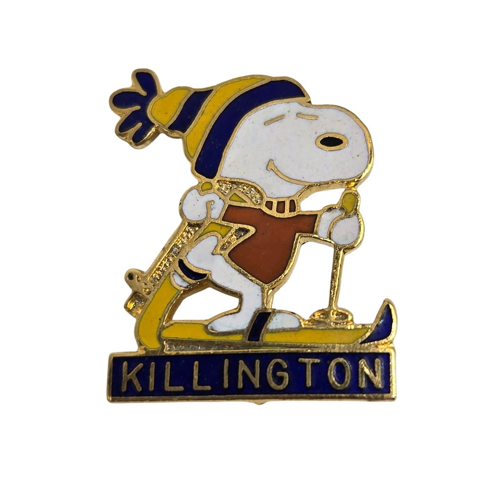 Vintage Snoopy Killington Ski Resort Enamel Pin Peanuts Vermont Skiing Gold Tone
